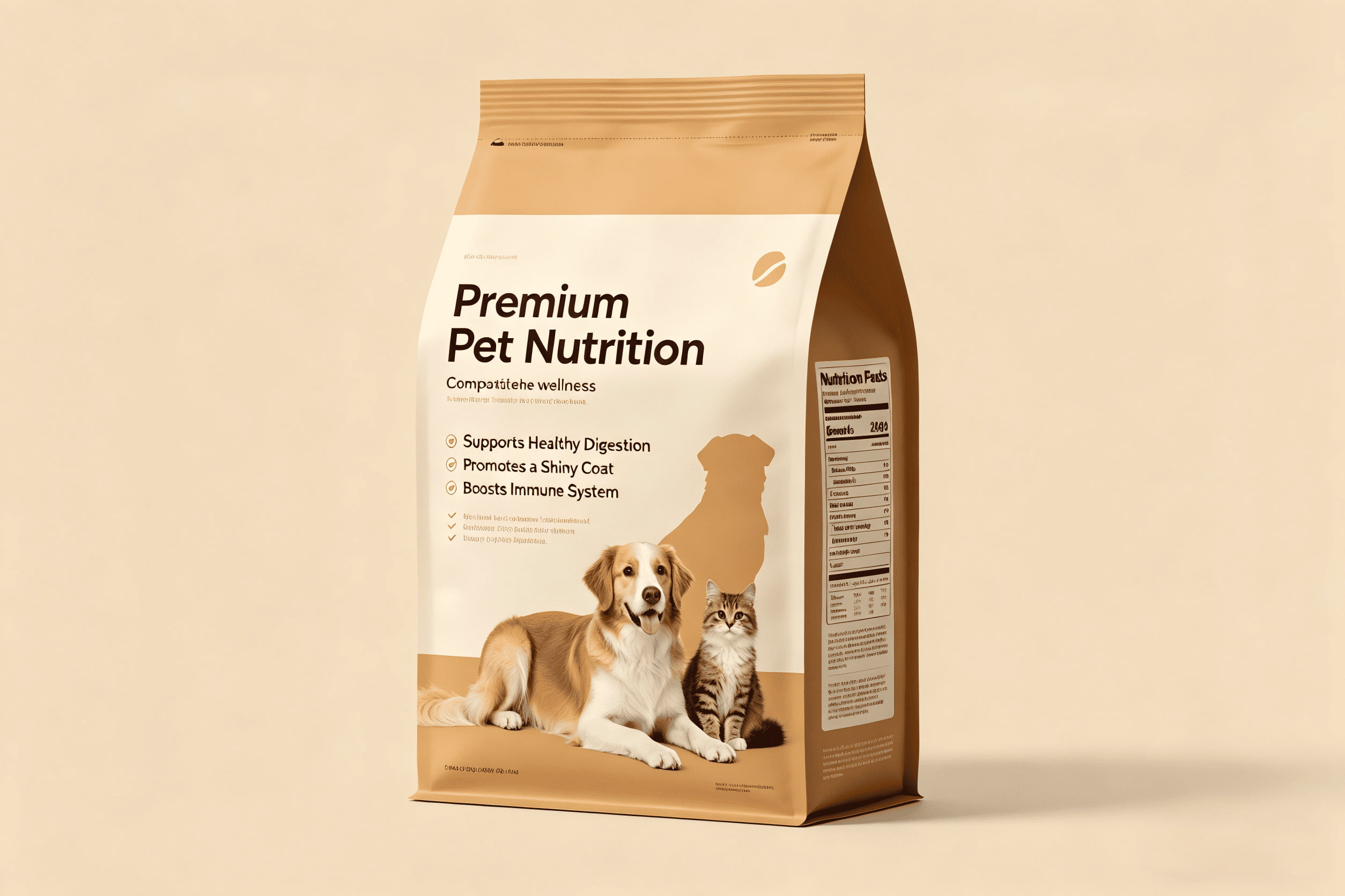 A pet food bag with compliant wellness claims on the label