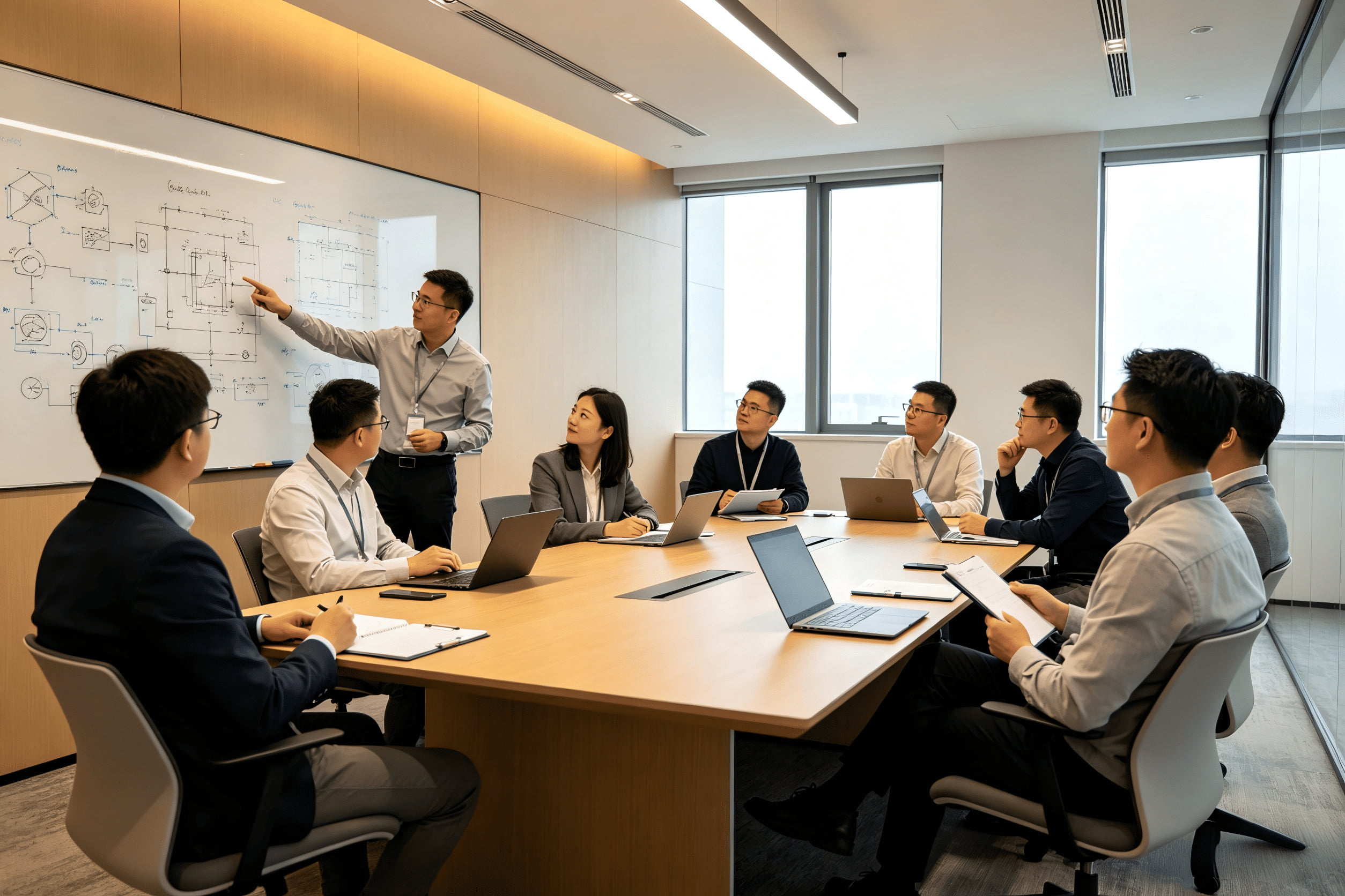 A team of R&D professionals collaborating in a meeting